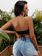 Plunging Neck Tie Backless Crop Halter Top